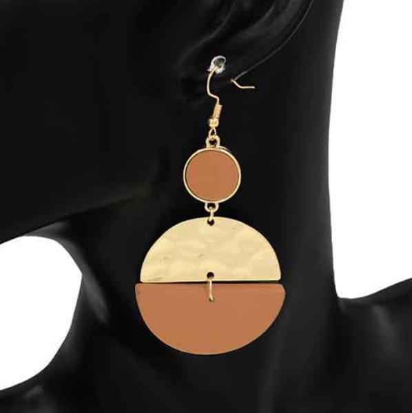 METAL LAYERED GEOMETRIC DANGLE HOOK EARRING