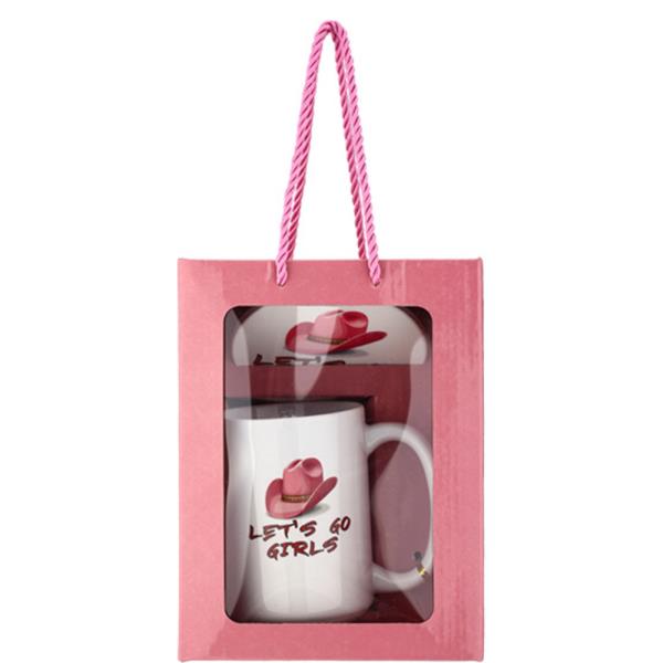 CERAMIC PINK HAT LET’S GO GIRLS GIFT MUG AND COASTER SET