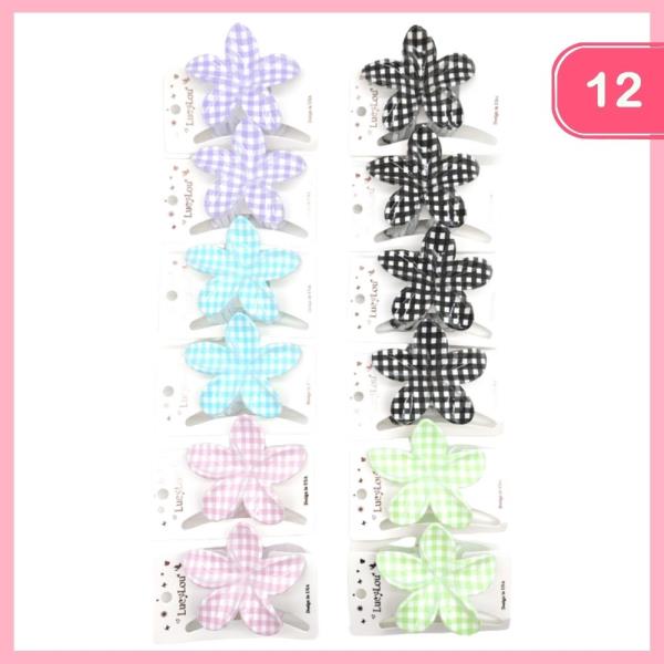 CHECKERED HAWAII FLOWER HAIR CLAW CLIP (12 UNITS)