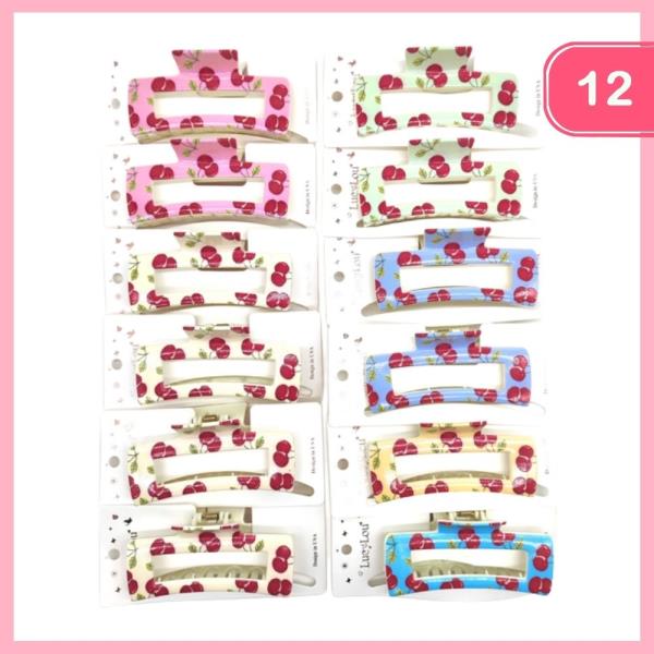 CHERRY PRINT HAIR CLAW CLIP (12 UNITS)