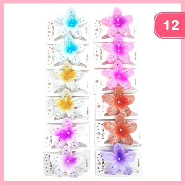 RHINESTONE FLOWER HAIR CLAW CLIP (12 UNITS)