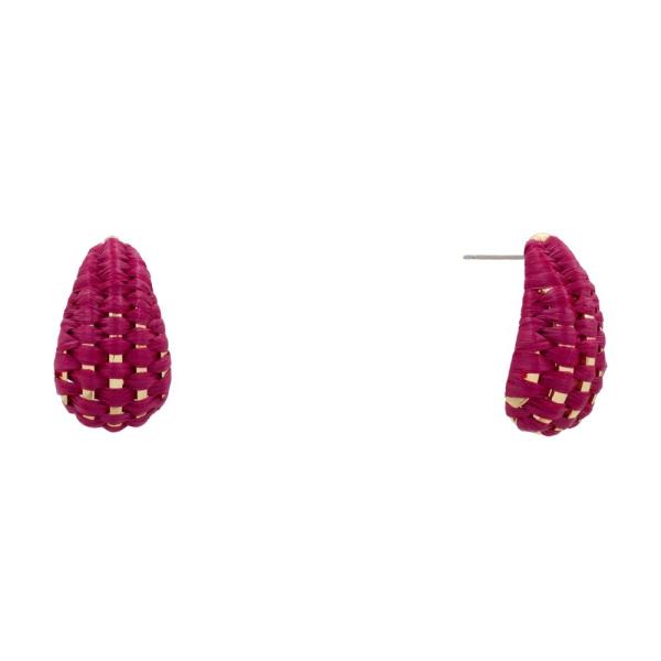 RAFFIA WOVEN TEARDROP STUD EARRING