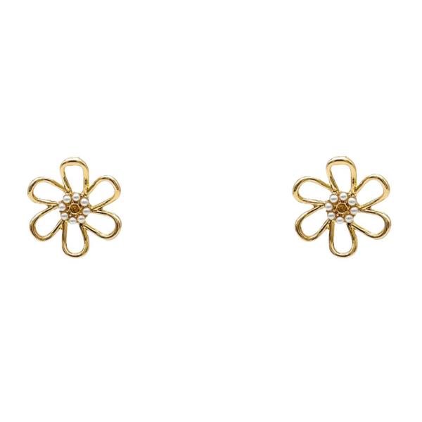 LINE FLOWER PEARL BEAD CENTER EARRING