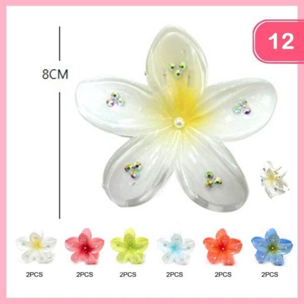 RHINESTONE FLOWER HAIR CLAW CLIP (12 UNITS)