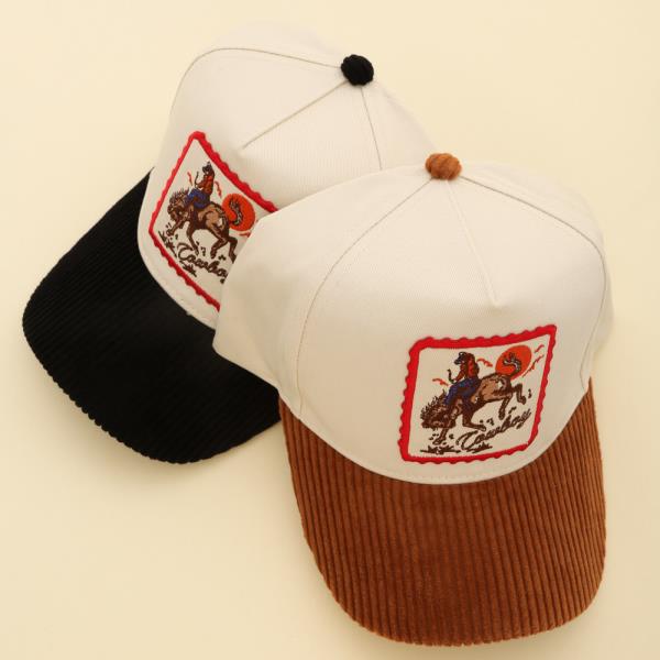 COWBOY PATCH CORDUROY BRIM 5 PANEL BASEBALL CAP