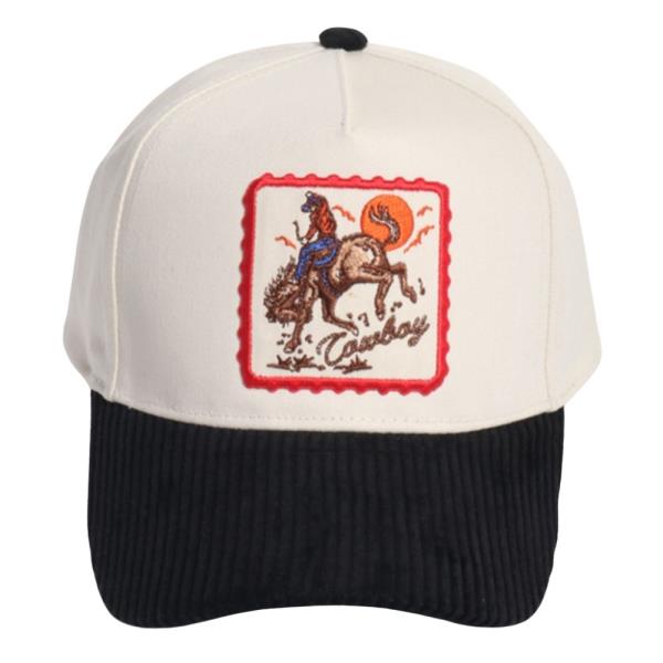 COWBOY PATCH CORDUROY BRIM 5 PANEL BASEBALL CAP