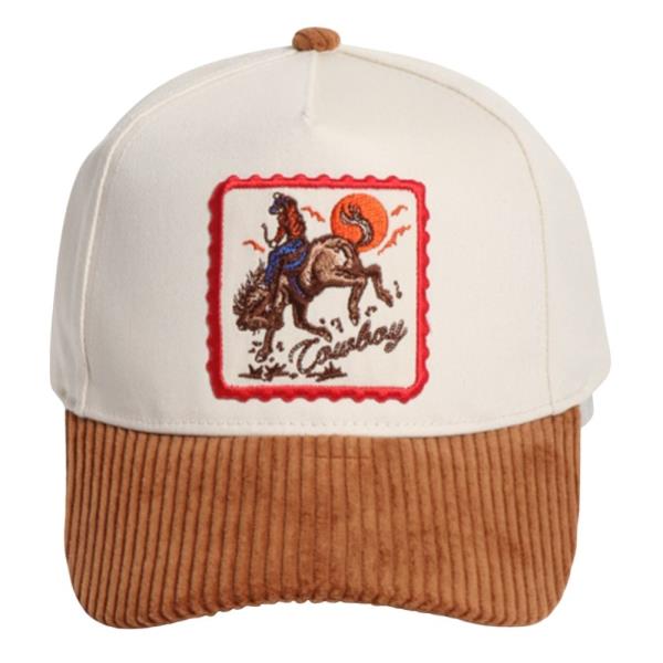 COWBOY PATCH CORDUROY BRIM 5 PANEL BASEBALL CAP