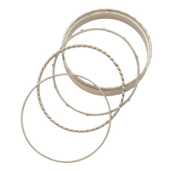 RHINESTONE TEXTURED METAL BANGLE BRACELET