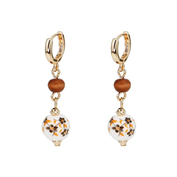 CERAMIC BEAD HOOP DANGLE EARRING