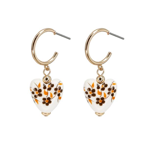 CERAMIC HEART BEAD OPEN HOOP EARRING