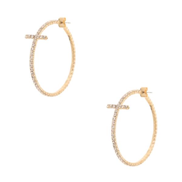 CROSS PAVED RHINESTONE HOOP EARRING