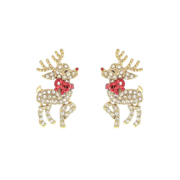 CHRISTMAS REINDEER RHINESTONE METAL EARRING