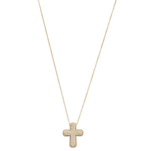 18K GOLD DIPPED CZ CROSS PENDANT NECKLACE