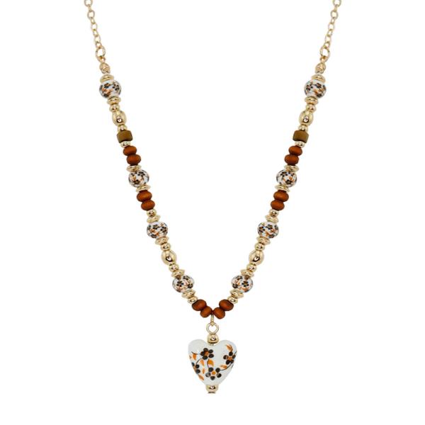 CERAMIC HEART SHAPE BEAD NECKLACE