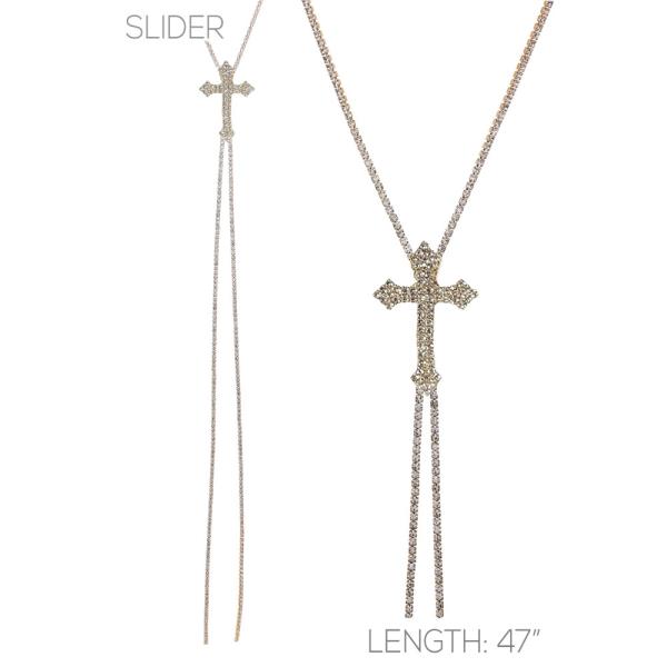 CROSS CHARM RHINESTONE Y SHAPE NECKLACE