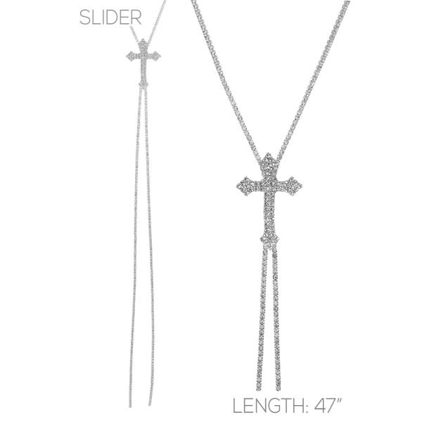 CROSS CHARM RHINESTONE Y SHAPE NECKLACE