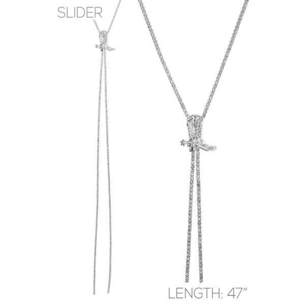 COWBOOT CHARM RHINESTONE Y SHAPE NECKLACE
