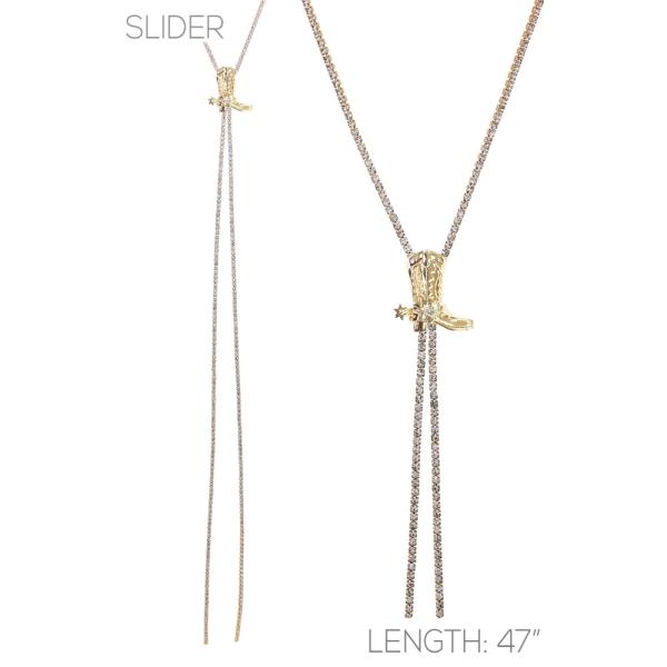 COWBOOT CHARM RHINESTONE Y SHAPE NECKLACE