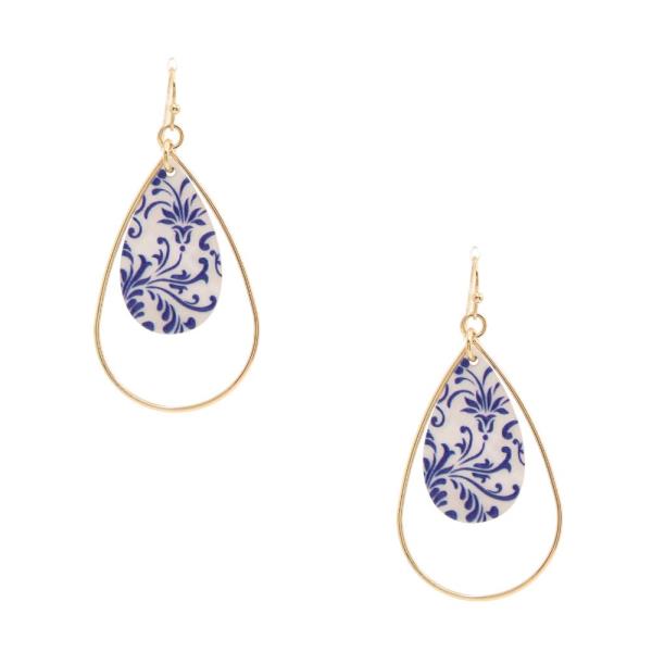 CERAMIC PATTERN TEARDROP DANGLE EARRING