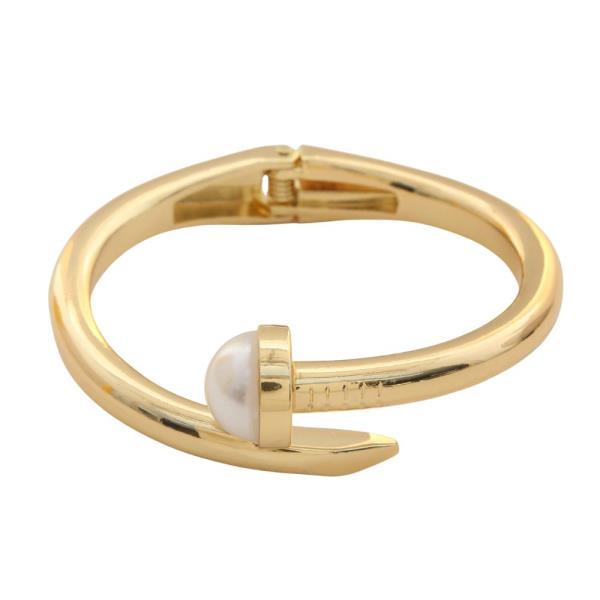 PEARL BEAD NAIL METAL HINGED BRACELET