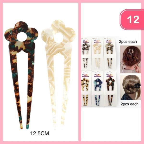 FLOWER U SHAPE HAIR PIN (12 UNITS)