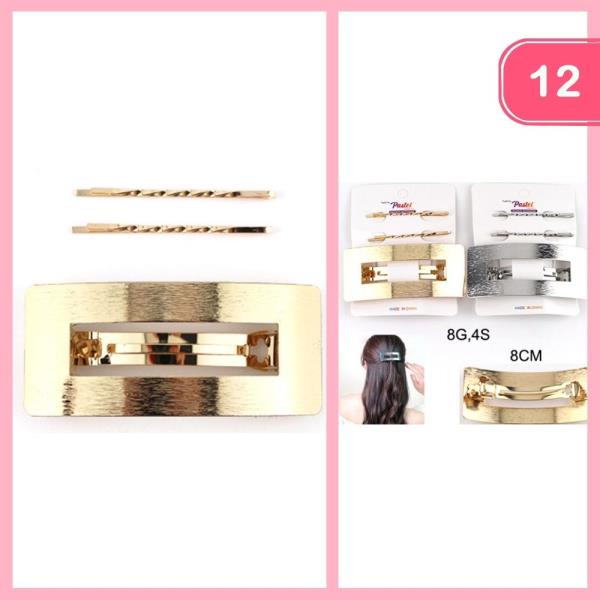 METAL BARRETTE HAIR PIN AND BOBBY PIN SET (12 UNITS)