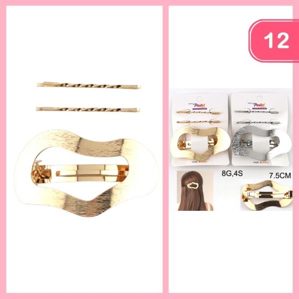 METAL BARRETTE HAIR PIN AND BOBBY PIN SET (12 UNITS)