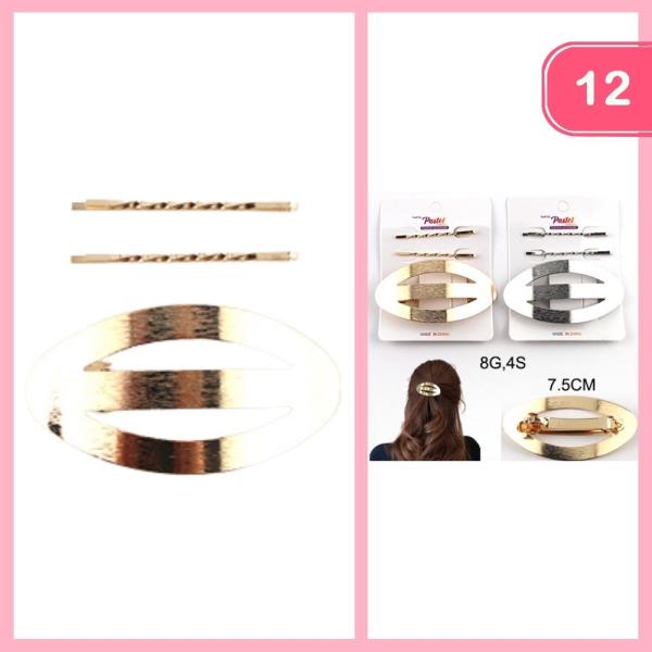 METAL BARRETTE HAIR PIN AND BOBBY PIN SET (12 UNITS)