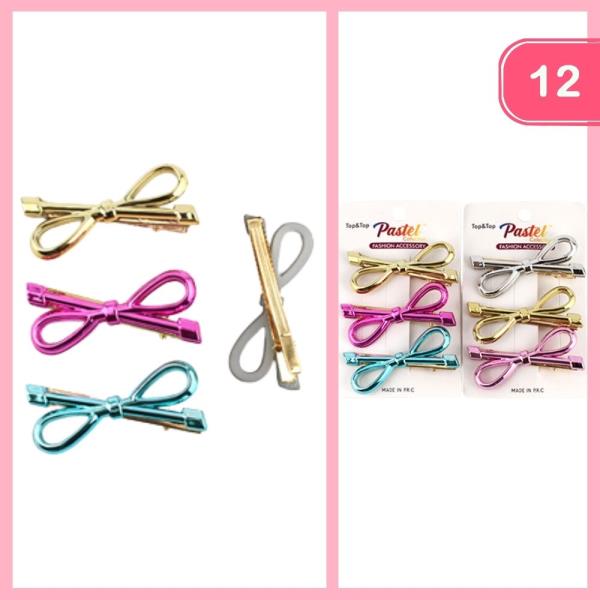 METALLIC BOW HAIR PINS (12 UNITS)