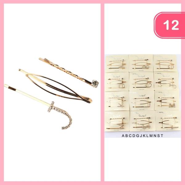 INITIAL MIXED HAIR PINS (12 UNITS)