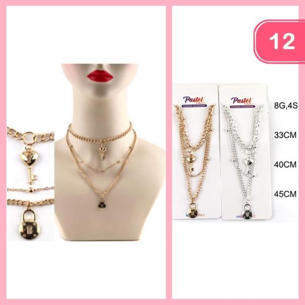 LAYERED LOCK KEY NECKLACE (12 UNITS)
