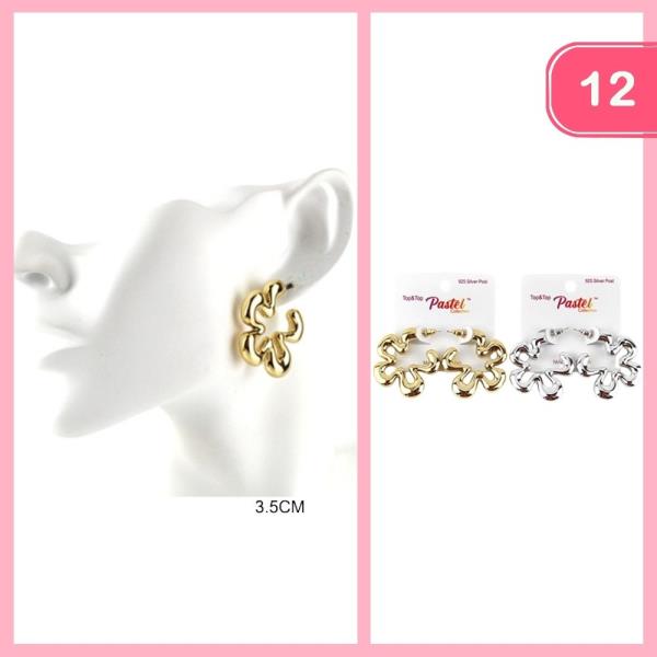 METAL HOOP FLOWER EARRINGS (12 UNITS)