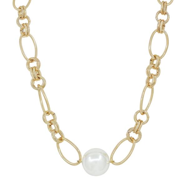 PEARL WITH LARGE OVAL SHAPE LINKED CHAIN SHORT NECKLACE