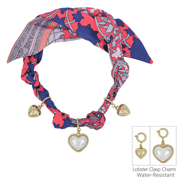 SCARF NECKLACE WITH 1" HEART PEARL & CCB HEART CHARMS