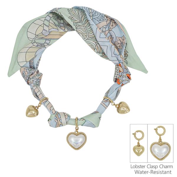 SCARF NECKLACE WITH 1" HEART PEARL & CCB HEART CHARMS