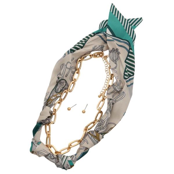 OVAL LINK METAL CHAIN FABRIC NECKLACE