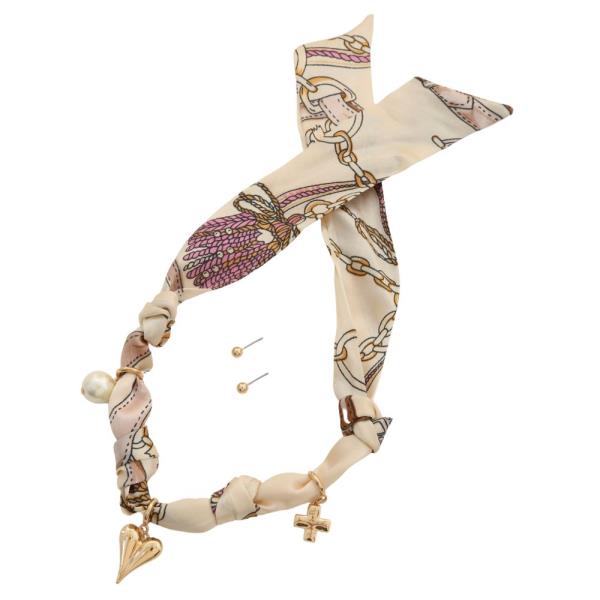 HEART CROSS CHARM FABRIC NECKLACE