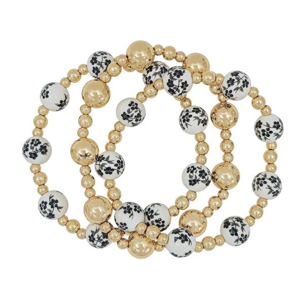 CERAMIC METAL BEAD STRETCH BRACELET
