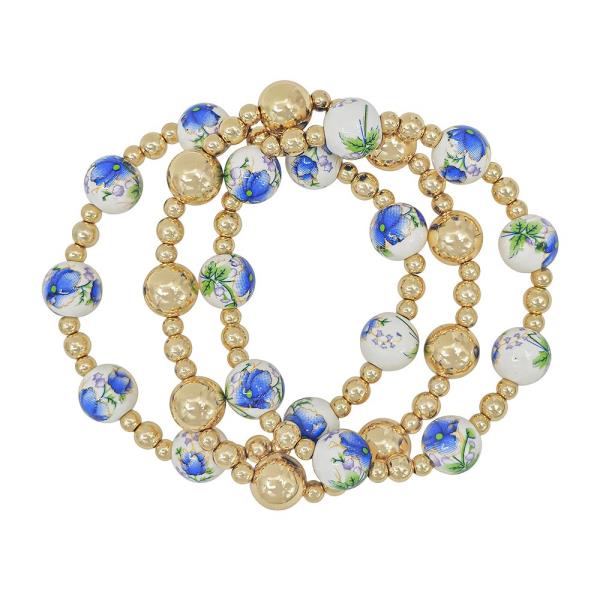 CERAMIC METAL BEAD STRETCH BRACELET