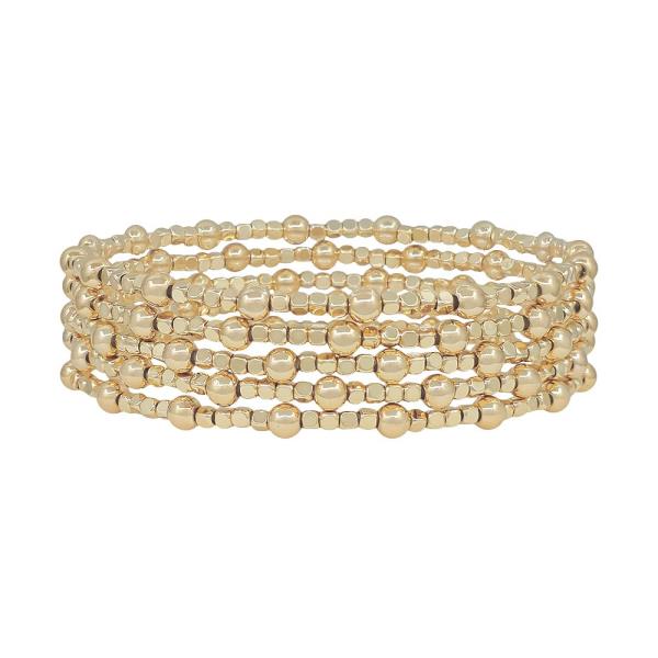BALL SQUARE BEAD CCB METAL STRETCH BRACELET