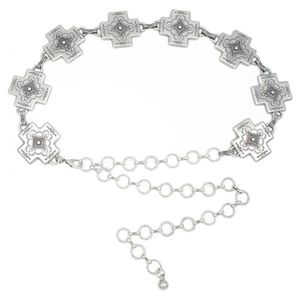 ETCHED CROSS CONCHO LINK CHAIN BELT
