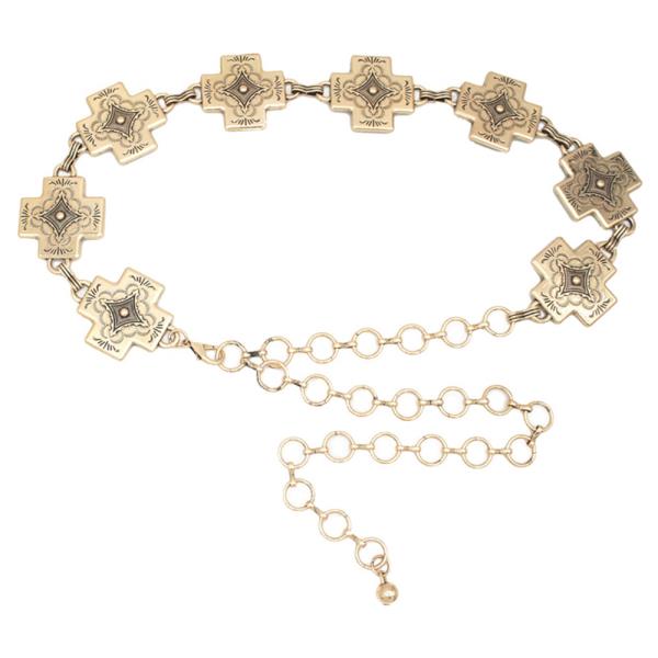 ETCHED CROSS CONCHO LINK CHAIN BELT