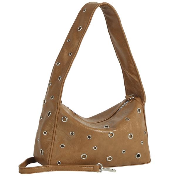 STUDDED SMOOTH SHOULDER BAG W STRAP