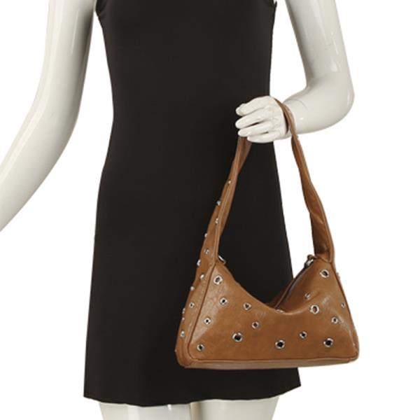 STUDDED SMOOTH SHOULDER BAG W STRAP