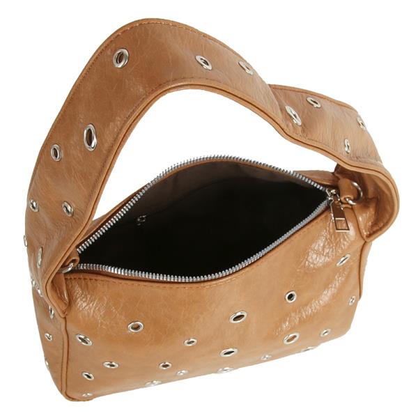 STUDDED SMOOTH SHOULDER BAG W STRAP