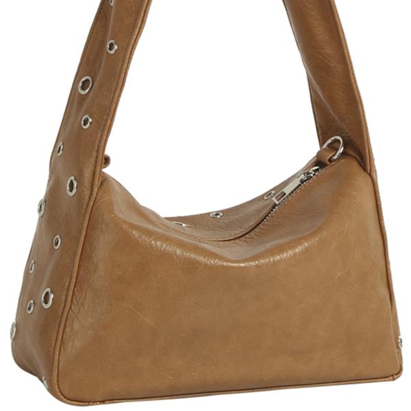 STUDDED SMOOTH SHOULDER BAG W STRAP
