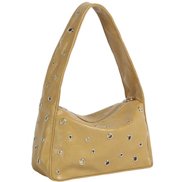 STUDDED SMOOTH SHOULDER BAG W STRAP
