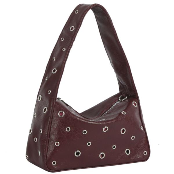 STUDDED SMOOTH SHOULDER BAG W STRAP