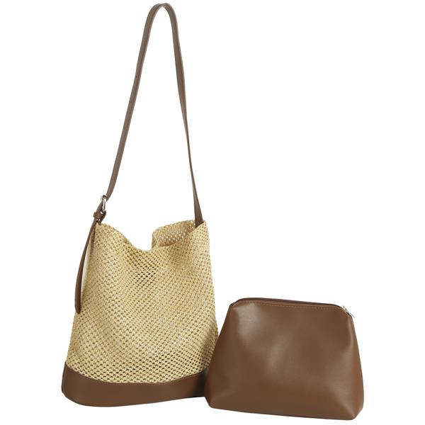 2IN1 VENTED NET DESIGN SHOULDER TOTE BAG W POUCH