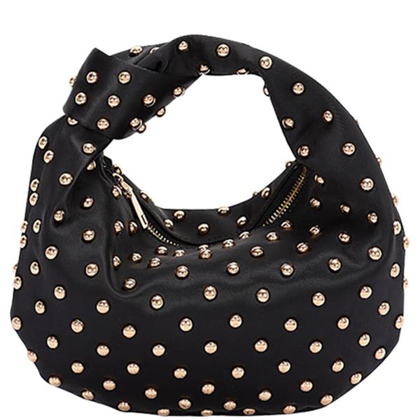 SATIN METL STUDDED HOBO BAG